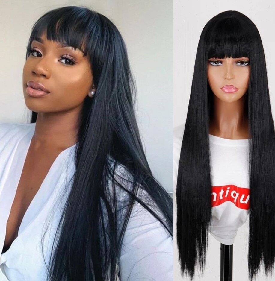 Black Silky Straight with Fringe