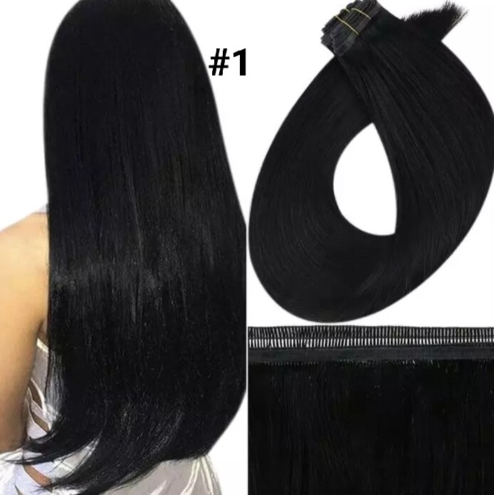 22/24-Inch Flat Silk Weft Extensions Russian Remy Double Drawn 