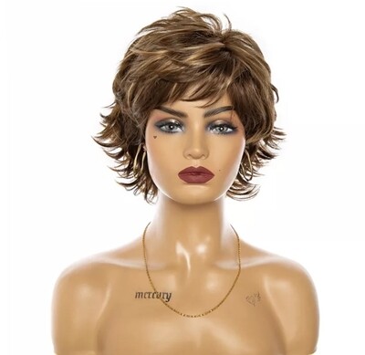 Bailey Wig | Light Brown with Gold Highlights Human Hair Blend