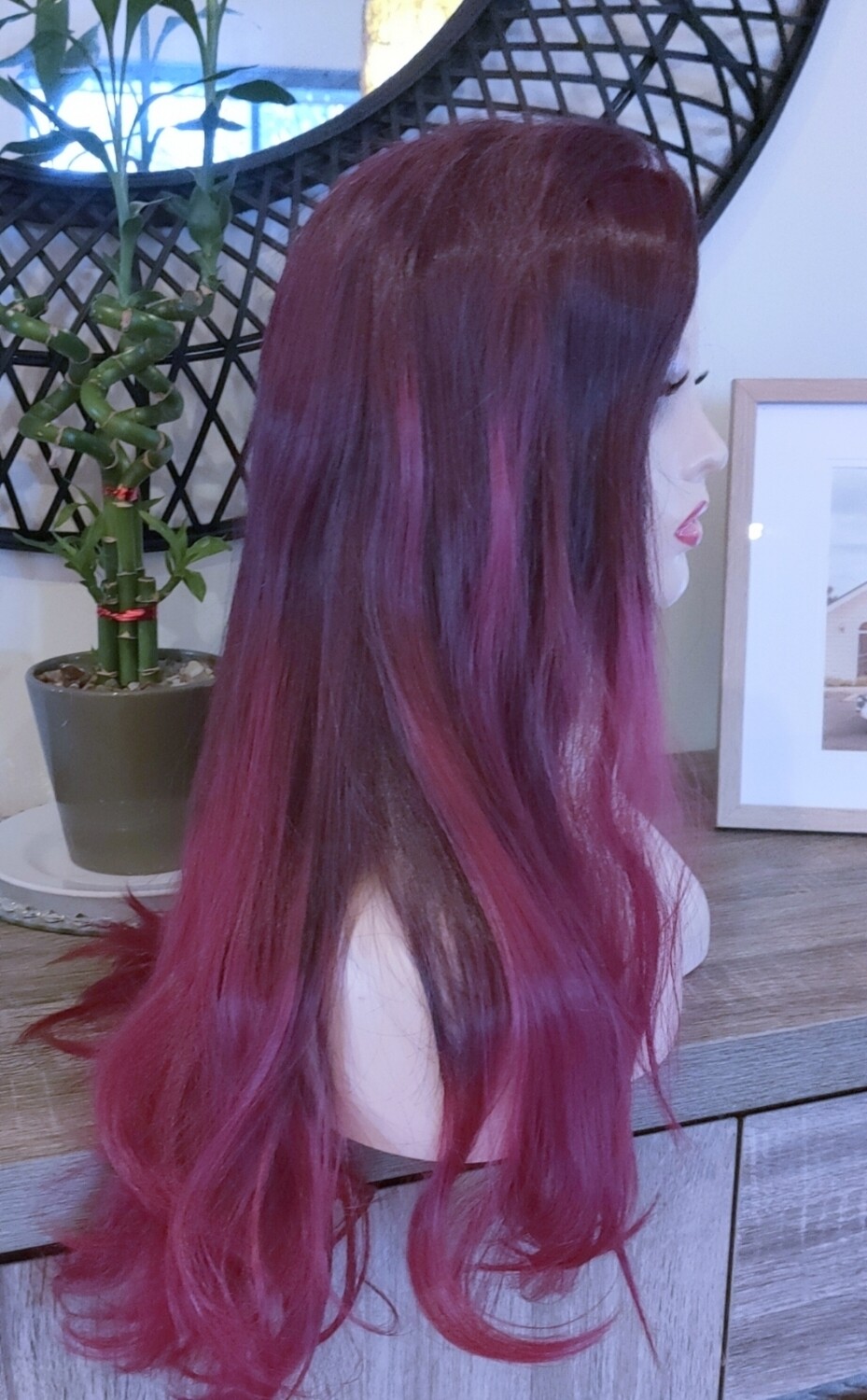 Britt Wig | Burgundy Pink Balayage Free Part Lace Front