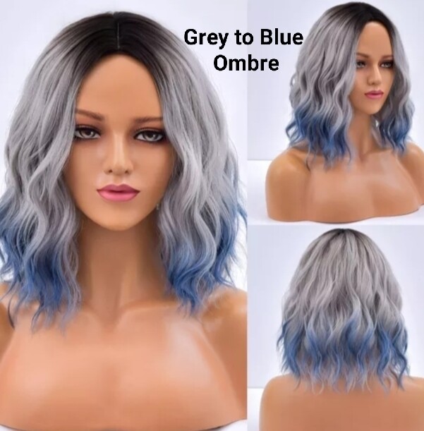 Cosplay - Wigs - Black/Grey/Blue Balayage