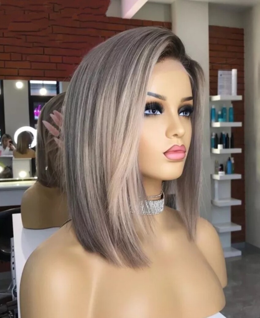 Bella Wig | Ash Blonde Streaks Human Hair Lace Front 