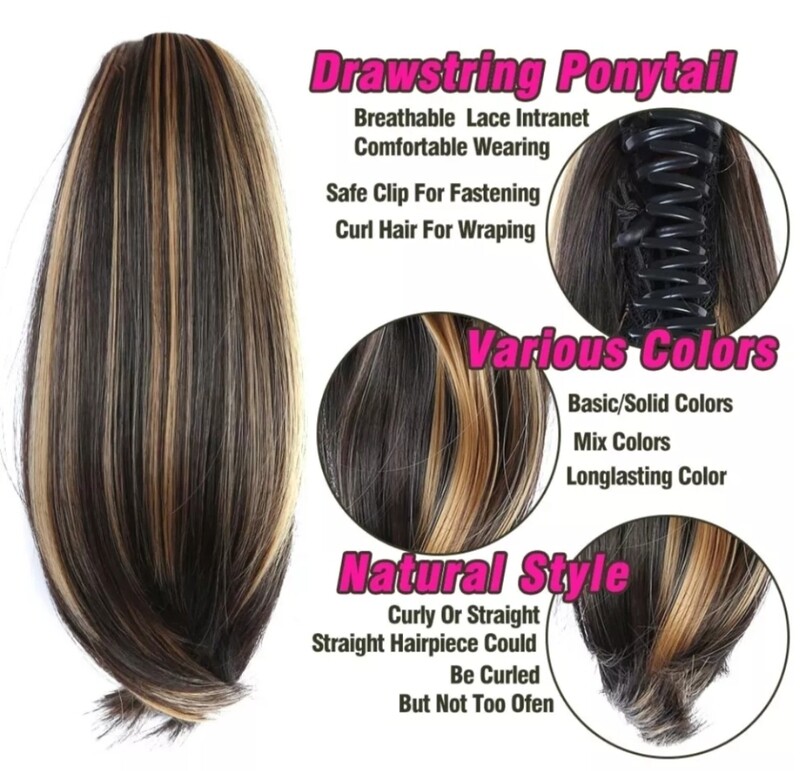 PONYTAIL EXTENSION CLAW ON STRAIGHT SYNTHETIC HAIR 8"