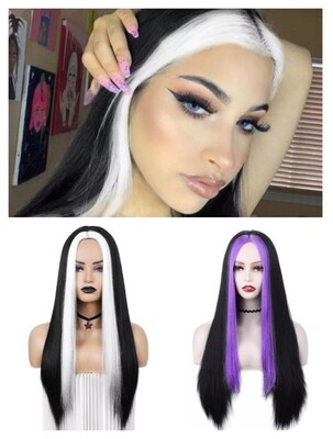 Cosplay - Wigs - Black with White/Purple