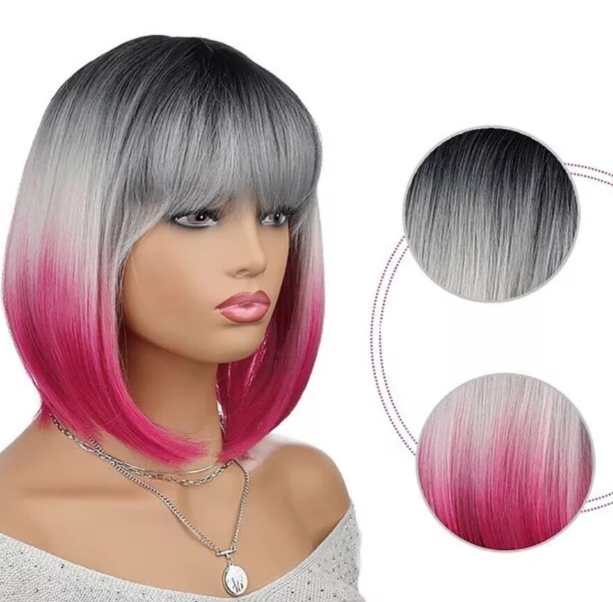 Cosplay Wig | Grey to Pink Balayage 
