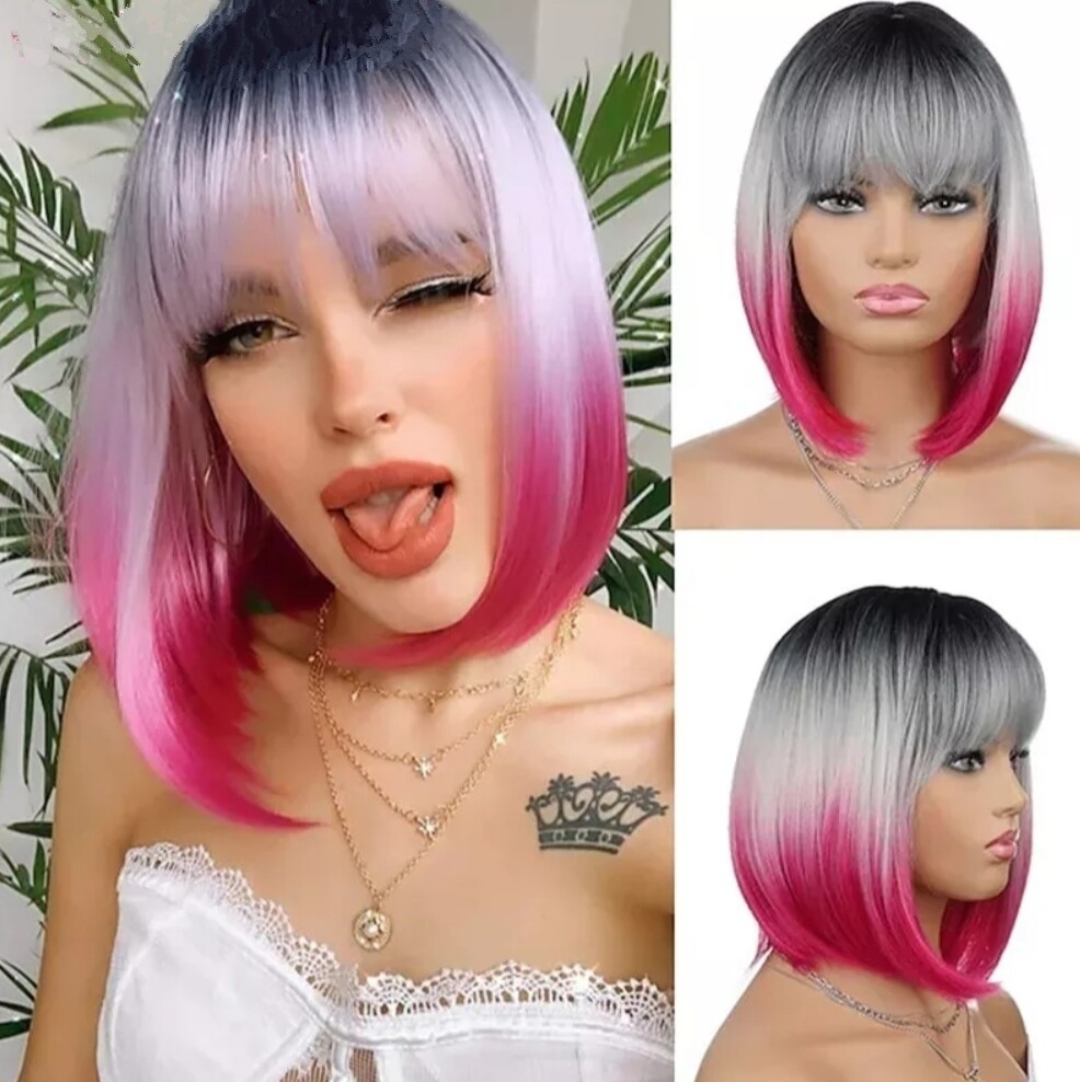 Cosplay - Wig - Grey to Pink Balayage 