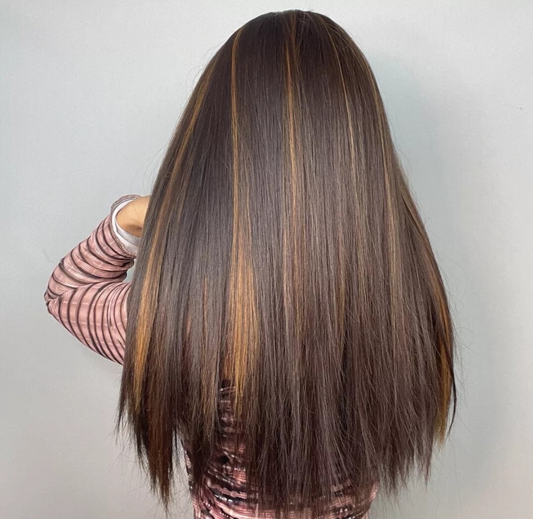 Kyra Headband Wig | Dark Brown with Golden highlights
