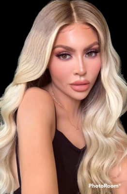 Ashley - Wig - Bleached Blonde Ombre Remy Hair Lace Front 