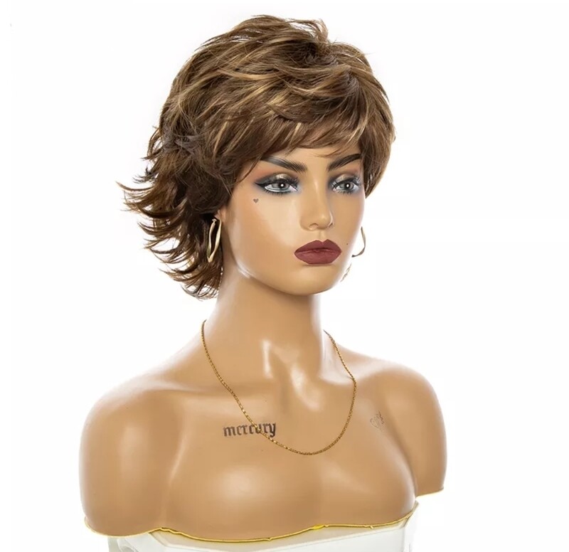 Bailey Wig | Light Brown with Gold Highlights Human Hair Blend