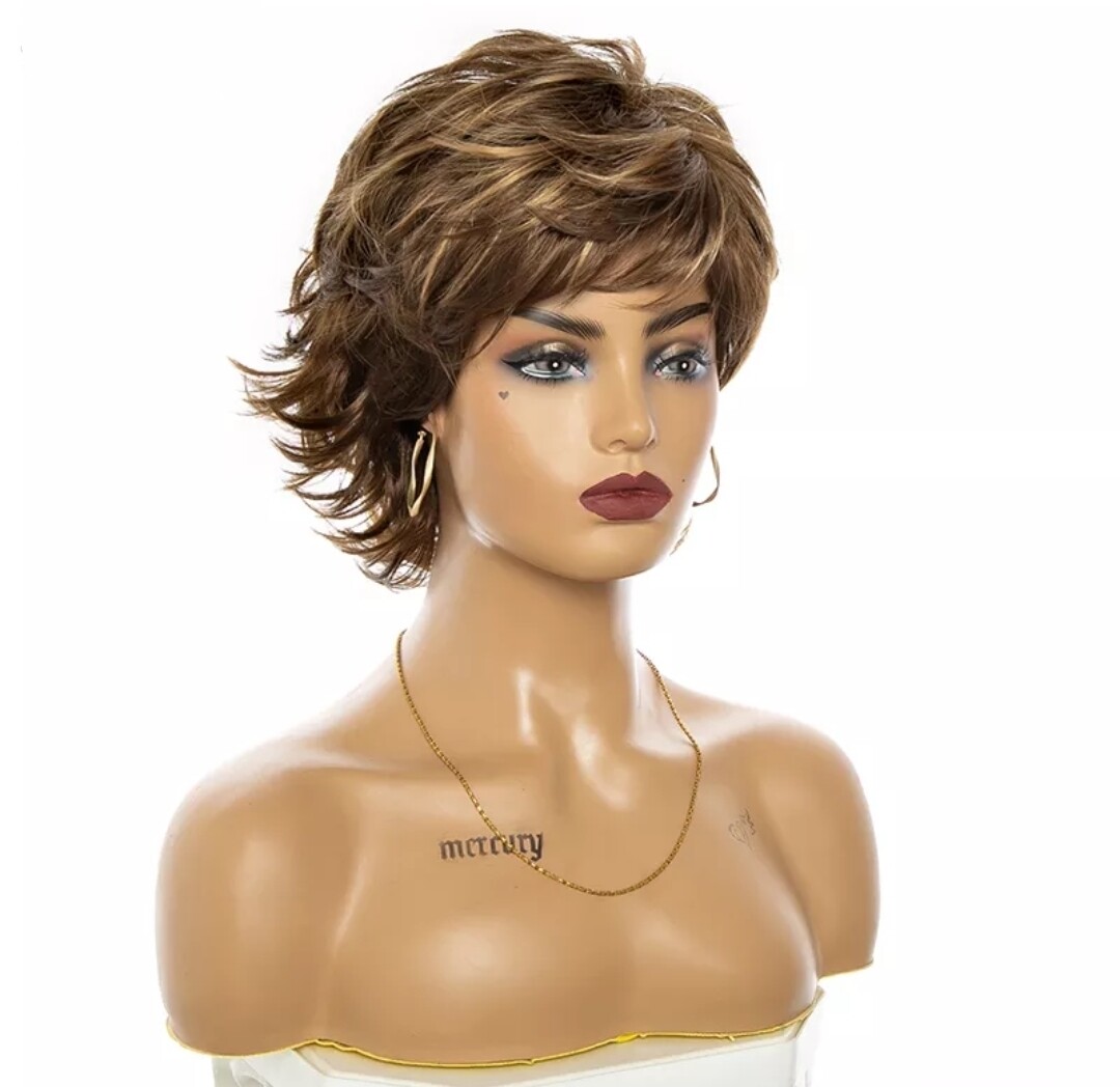 Bailey Wig | Light Brown with Gold Highlights Human Hair Blend