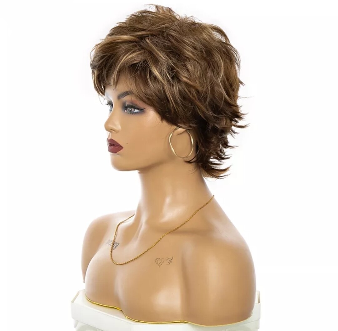 Bailey Wig | Light Brown with Gold Highlights Human Hair Blend