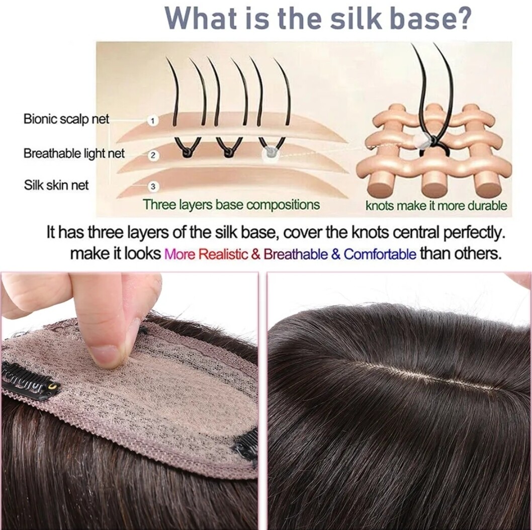 HUMAN HAIR TOPPER Silk Base 7x13cm
