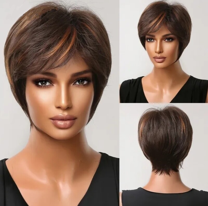 Elisa Wig | Brown Copper Highlights Human Hair Blend 