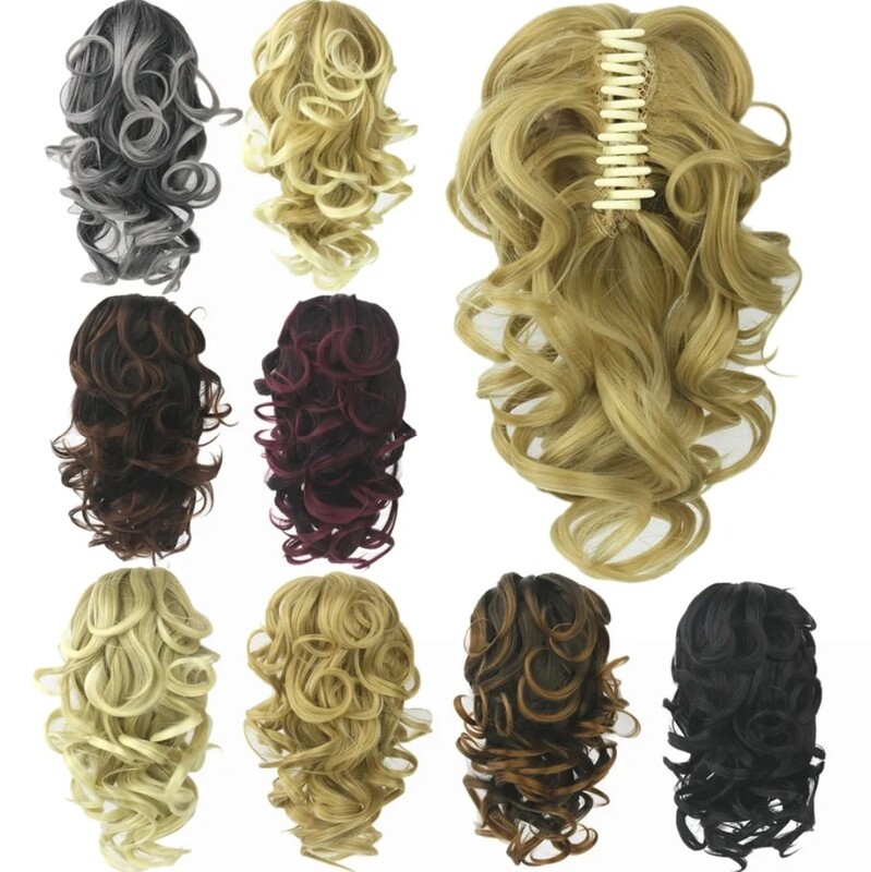 CLAW ON PONYTAIL EXTENSION WAVY SYNTHETIC HAIR 14&quot;