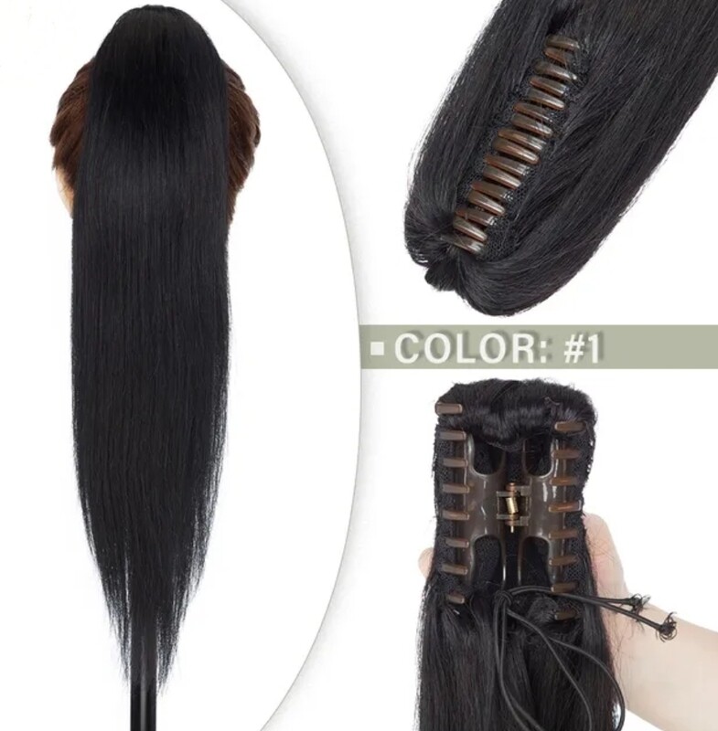 PONYTAIL EXTENSION CLAW ON STRAIGHT HUMAN HAIR 14"