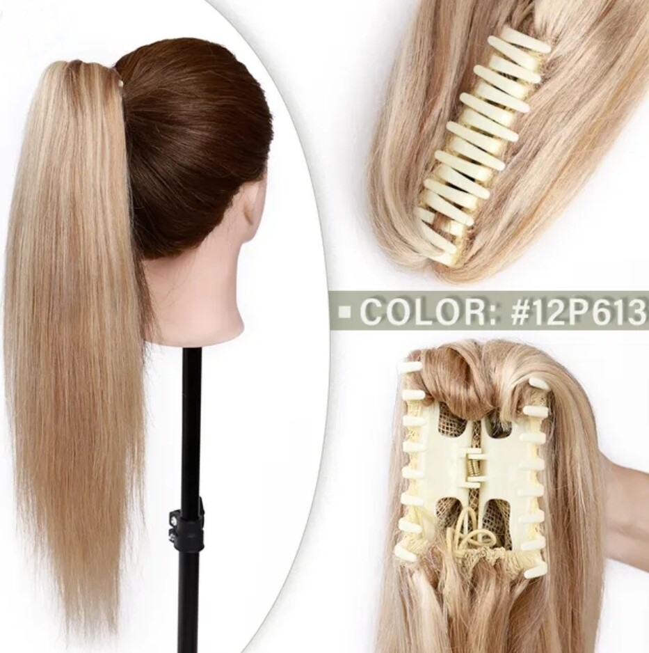 CLAW ON PONYTAIL EXTENSION STRAIGHT HUMAN HAIR 14&quot;