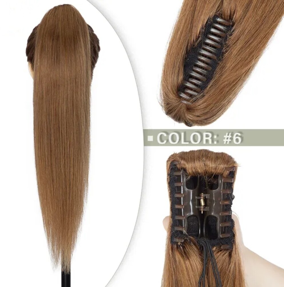 CLAW ON PONYTAIL EXTENSION STRAIGHT HUMAN HAIR 14&quot;