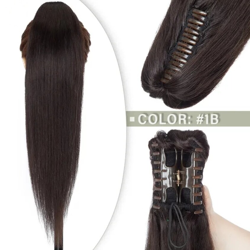 CLAW ON PONYTAIL EXTENSION STRAIGHT HUMAN HAIR 14&quot;