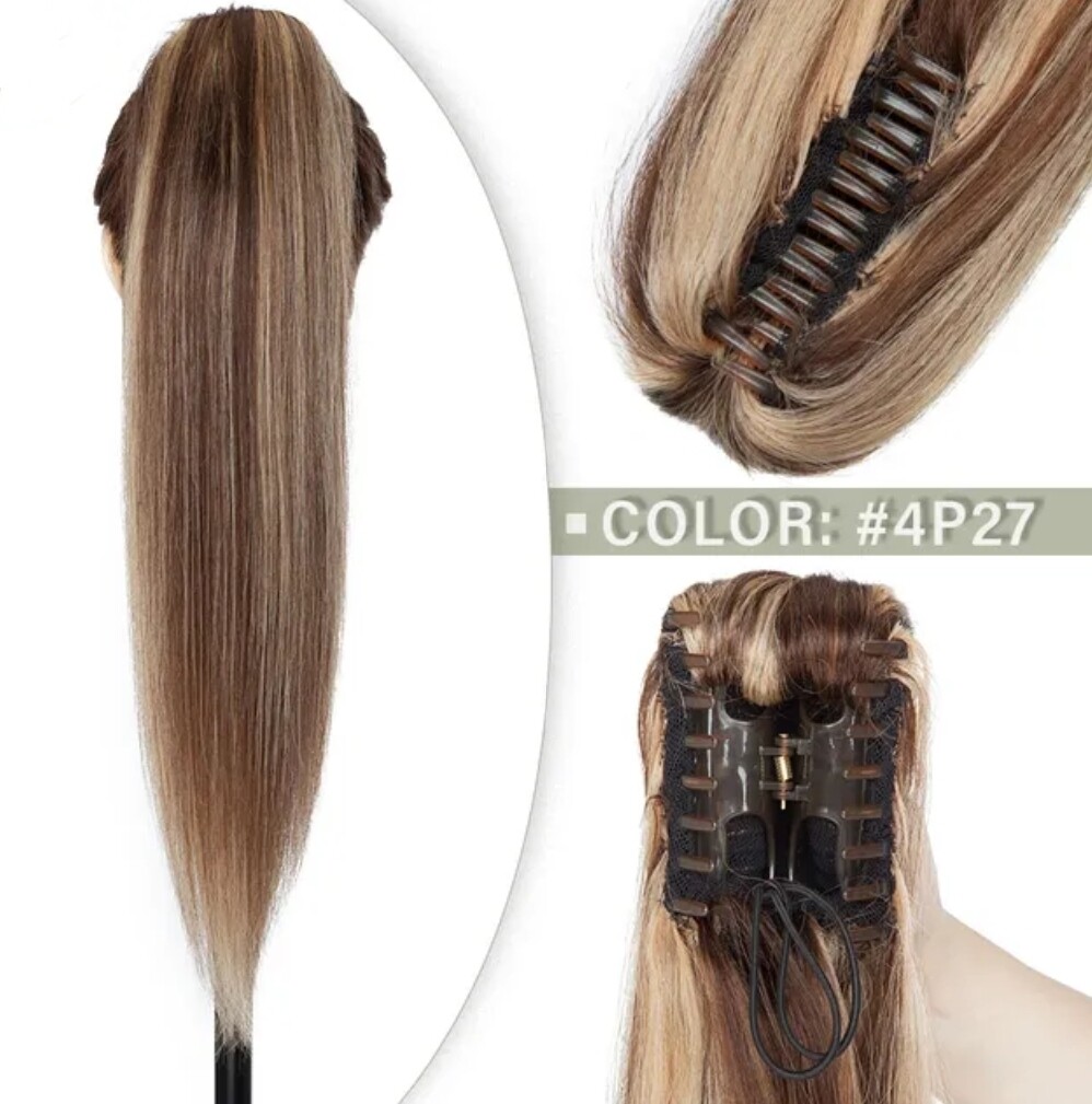 CLAW ON PONYTAIL EXTENSION STRAIGHT HUMAN HAIR 14&quot;