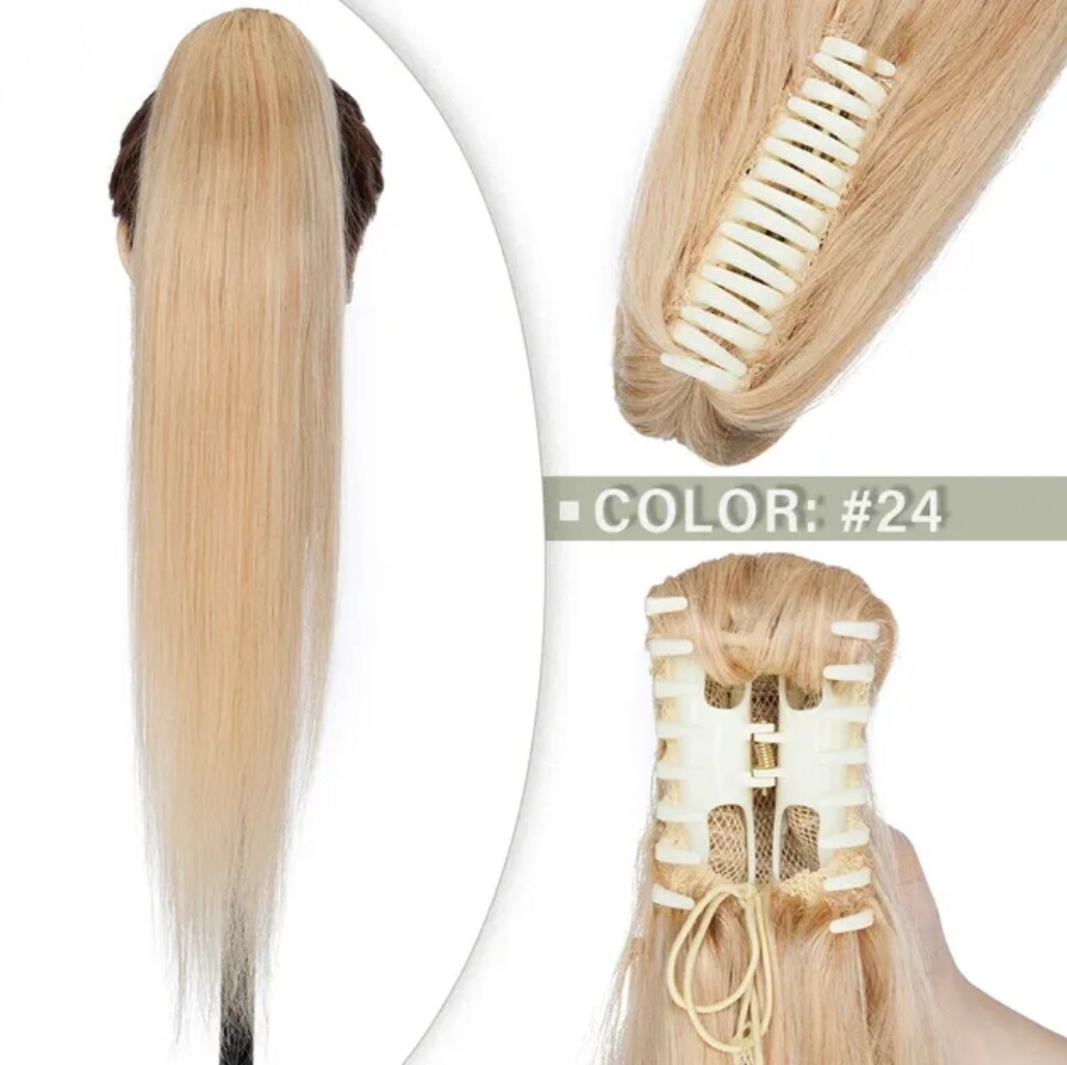CLAW ON PONYTAIL EXTENSION STRAIGHT HUMAN HAIR 14&quot;