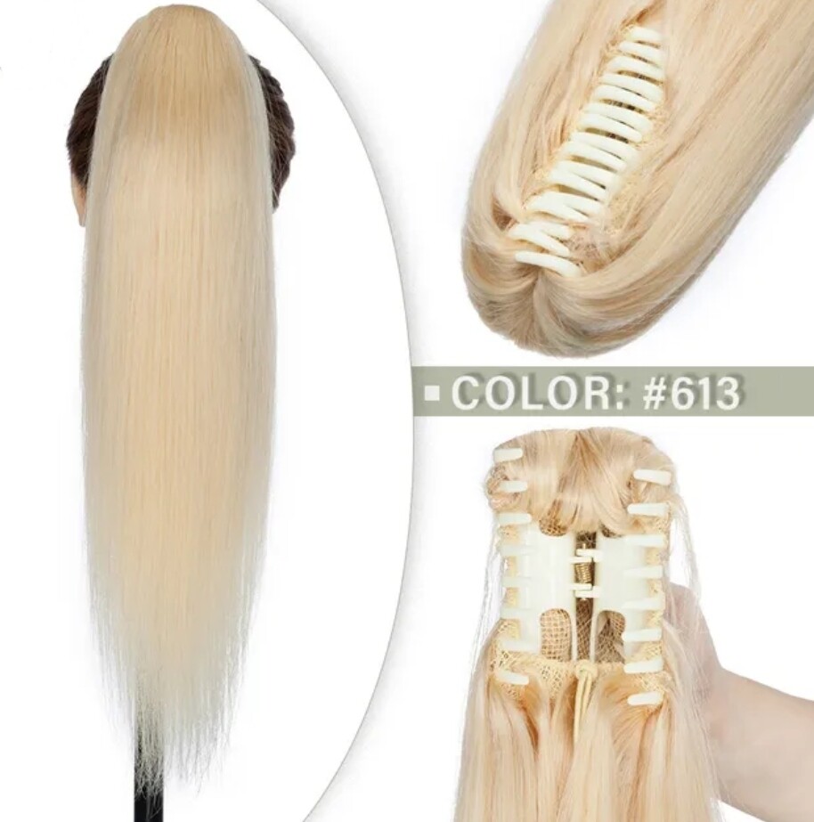 CLAW ON PONYTAIL EXTENSION STRAIGHT HUMAN HAIR 14&quot;
