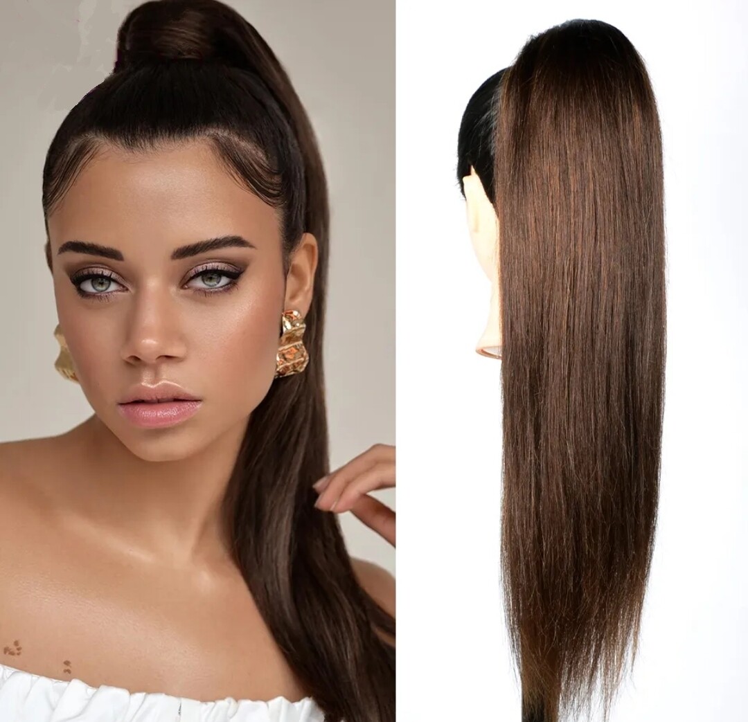 CLAW ON PONYTAIL EXTENSION STRAIGHT HUMAN HAIR 14"