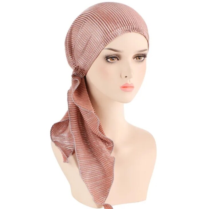 PRE-TIED ELEGANT RIBBED SHIMMER TURBAN