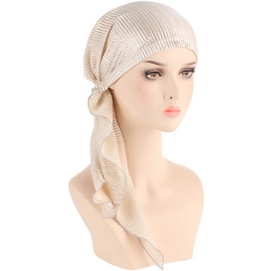 PRE-TIED ELEGANT RIBBED SHIMMER TURBAN