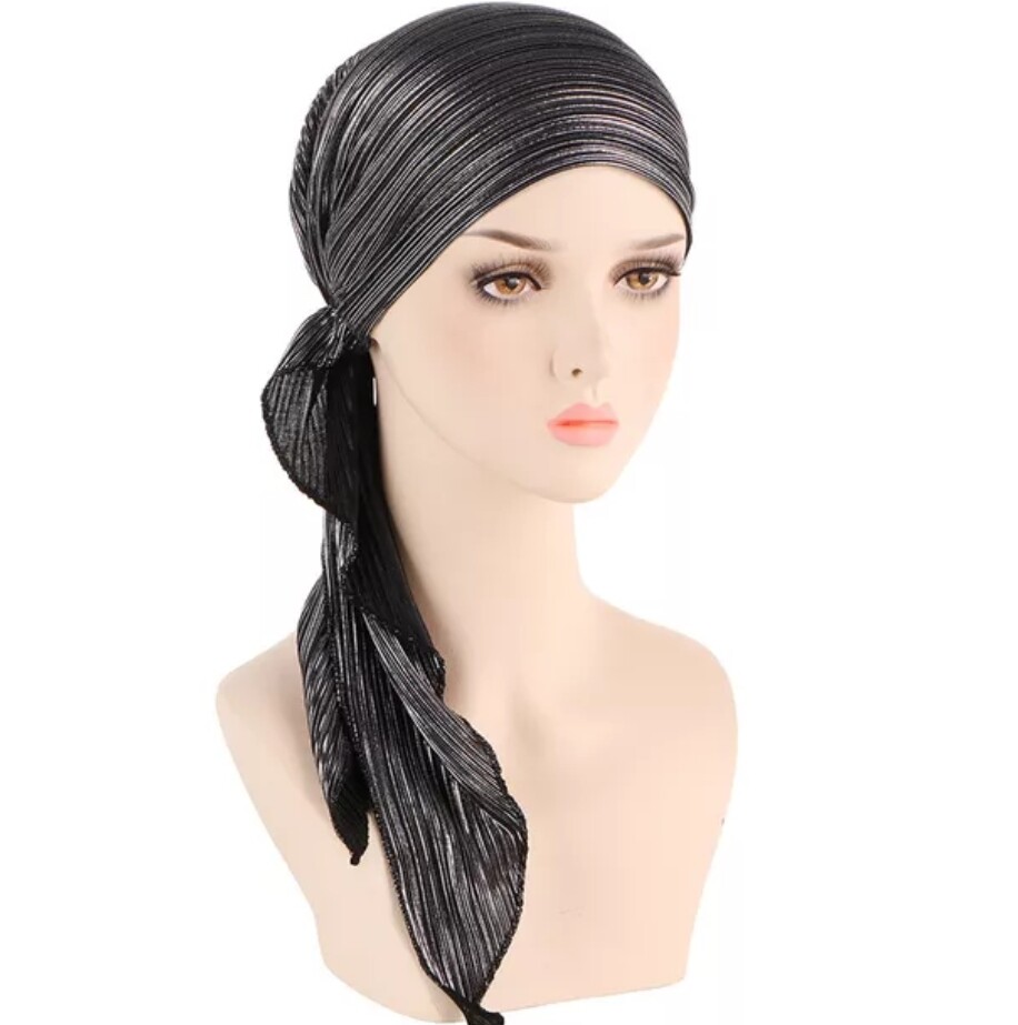 PRE-TIED ELEGANT RIBBED SHIMMER TURBAN