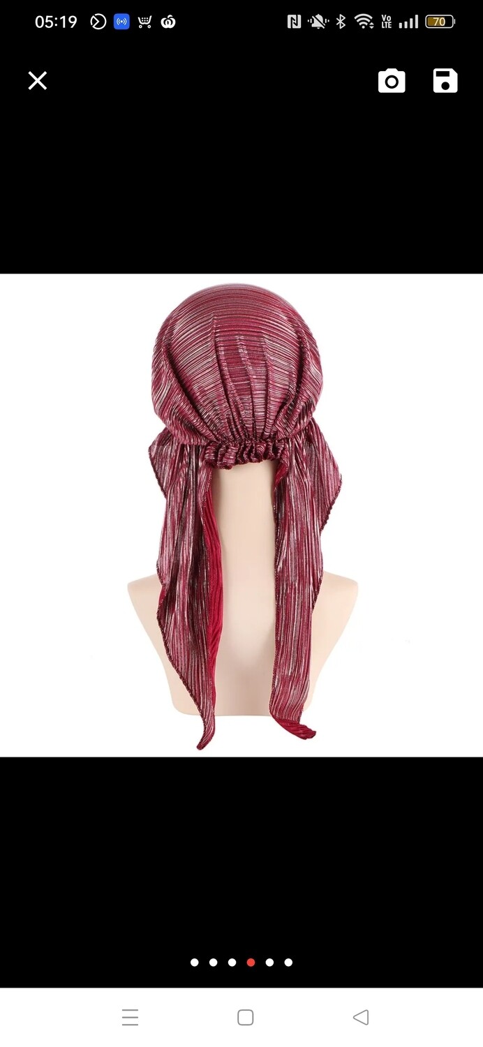 PRE-TIED ELEGANT RIBBED SHIMMER TURBAN