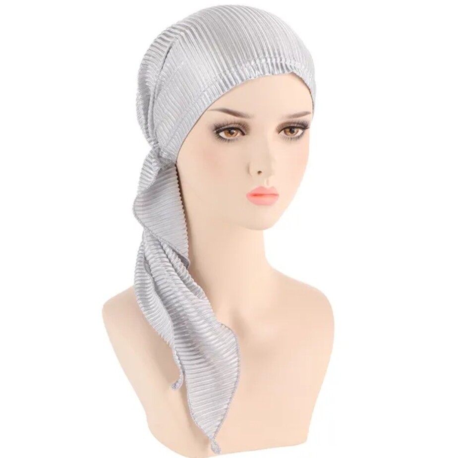 PRE-TIED ELEGANT RIBBED SHIMMER TURBAN