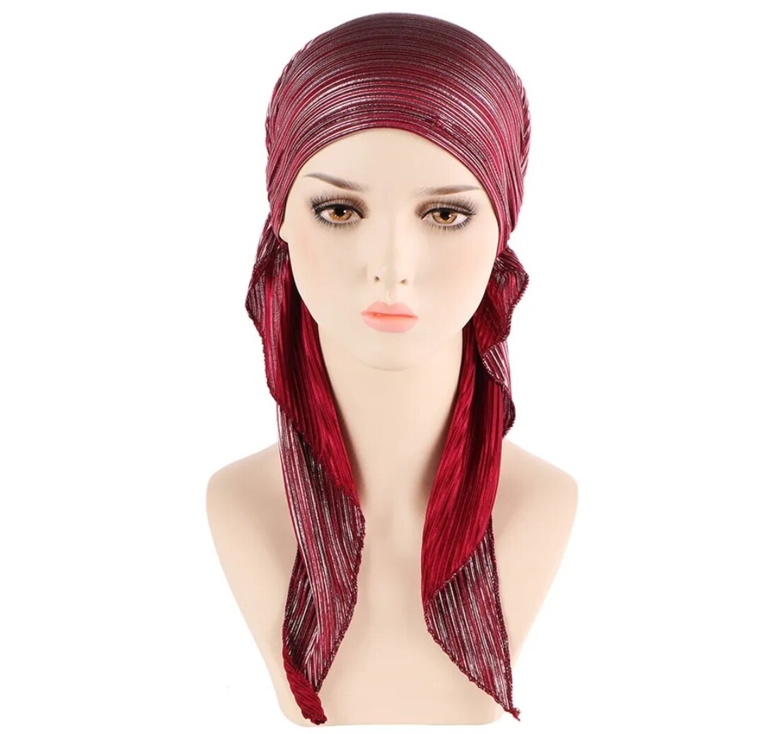 PRE-TIED ELEGANT RIBBED SHIMMER TURBAN