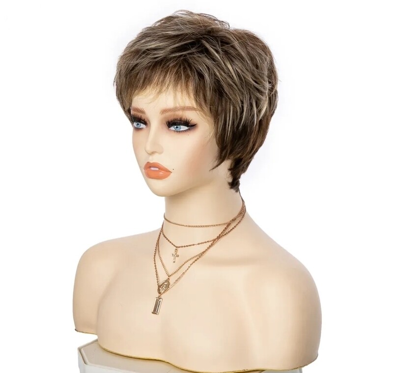 Cedone Wig | Brown with Blonde Highlights Human Hair Blend