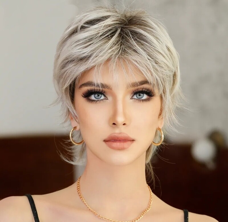 Rita Wig | Platinum Blonde Streaked Human Hair Blend