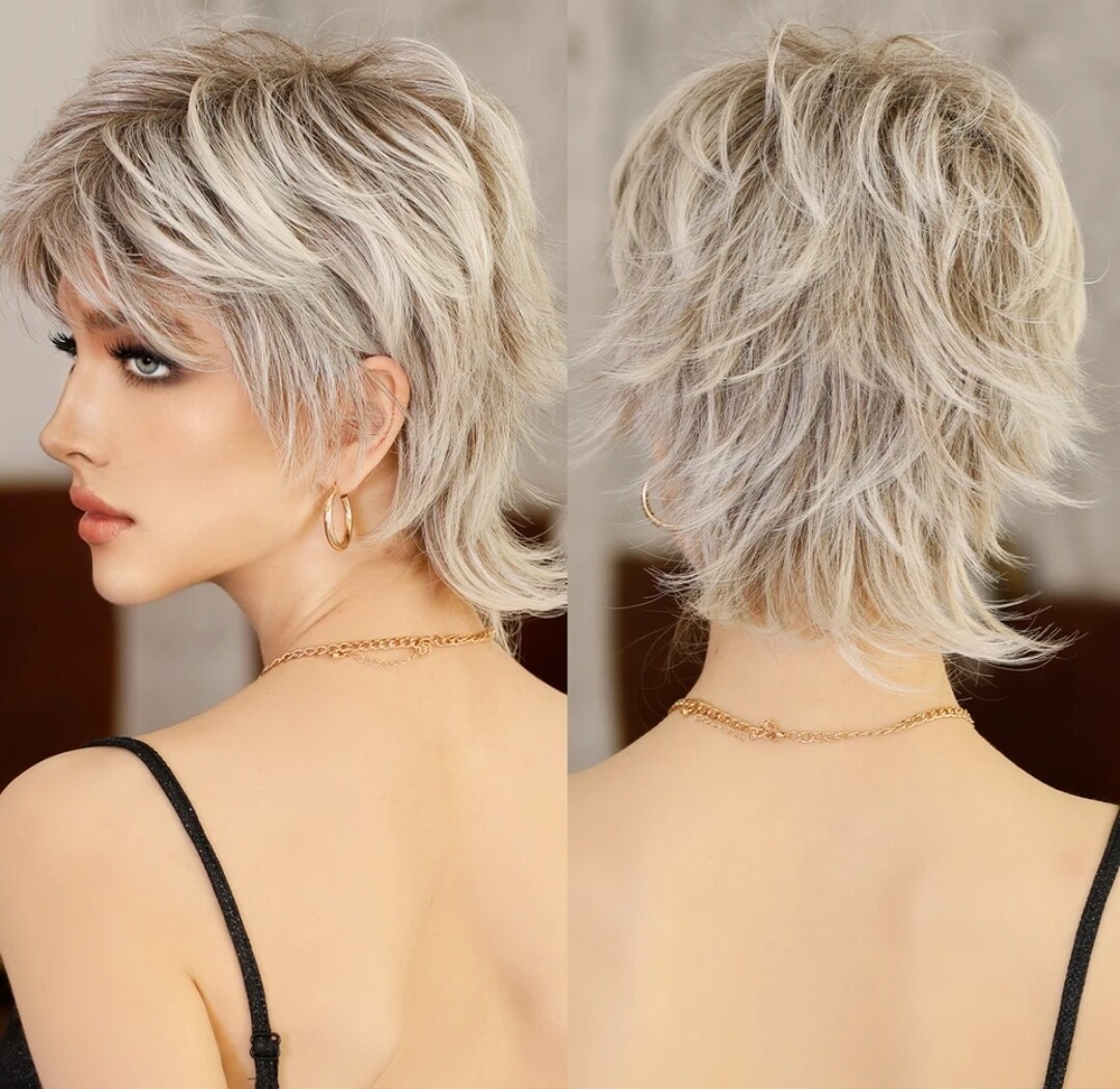 Rita Wig | Platinum Blonde Streaked Human Hair Blend