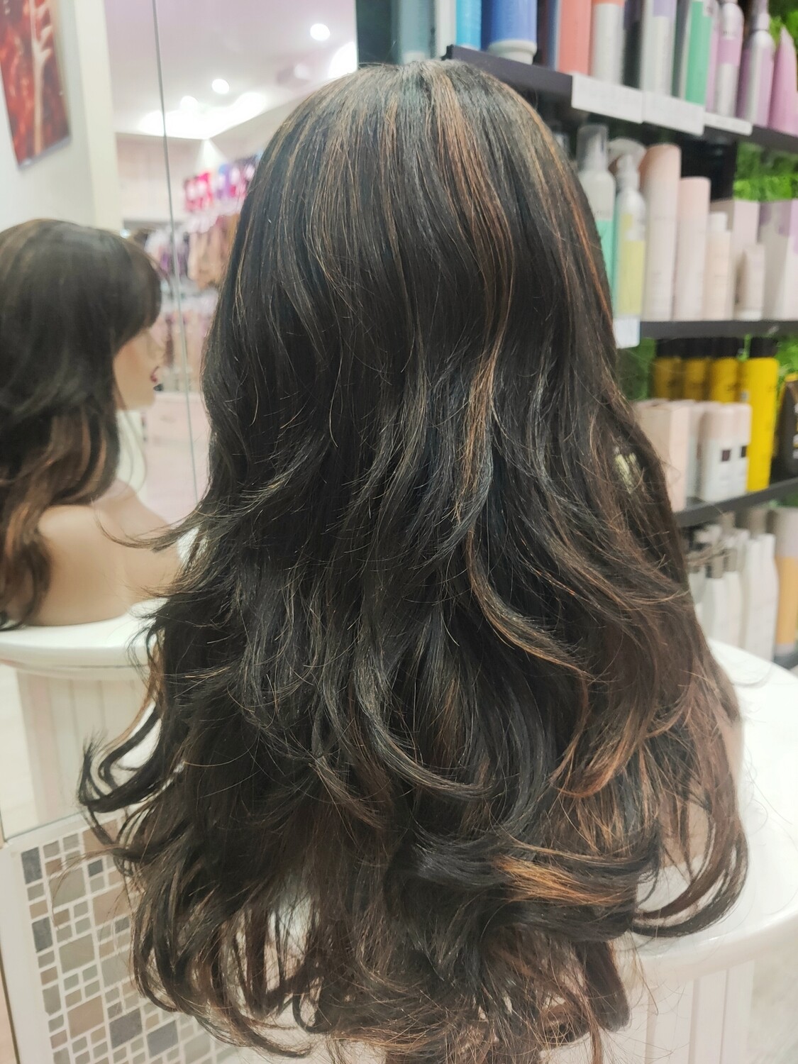 Sandie Wig | Natural Black with Copper Highlights