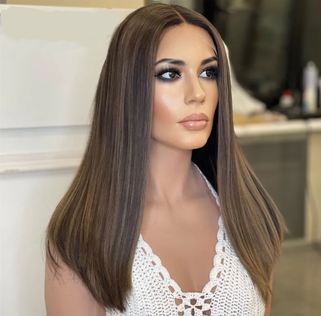 Tanya Wig | Chocolate Brown with Highlights Human Hair