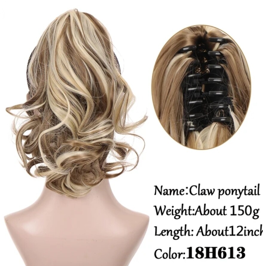 CLAW ON PONYTAIL EXTENSION WAVY SYNTHETIC HAIR 14&quot;