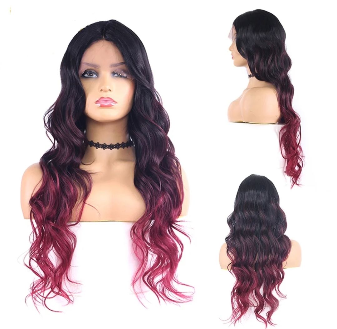 Charlee Wig | Black with Burgundy Tips
