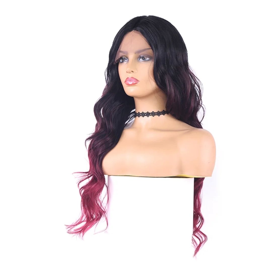 Charlee Wig | Black with Burgundy Tips