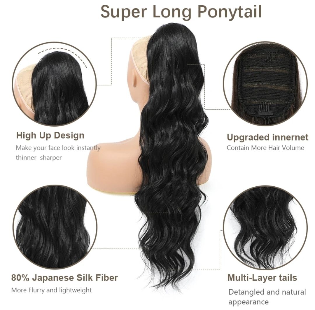 DRAWSTRING PONYTAIL EXTENSION WAVY SYNTHETIC HAIR 30&quot;