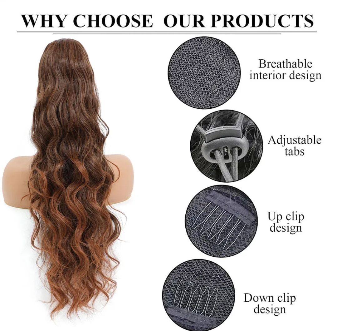DRAWSTRING PONYTAIL EXTENSION WAVY SYNTHETIC HAIR 30&quot;