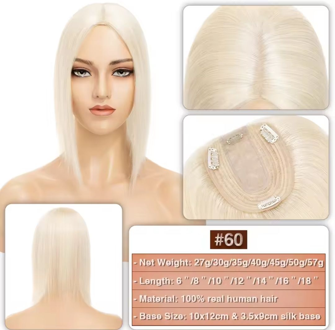 HUMAN HAIR TOPPER Silk Base 11x12cm