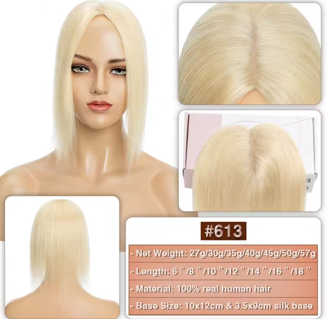 HUMAN HAIR TOPPER Silk Base 11x12cm