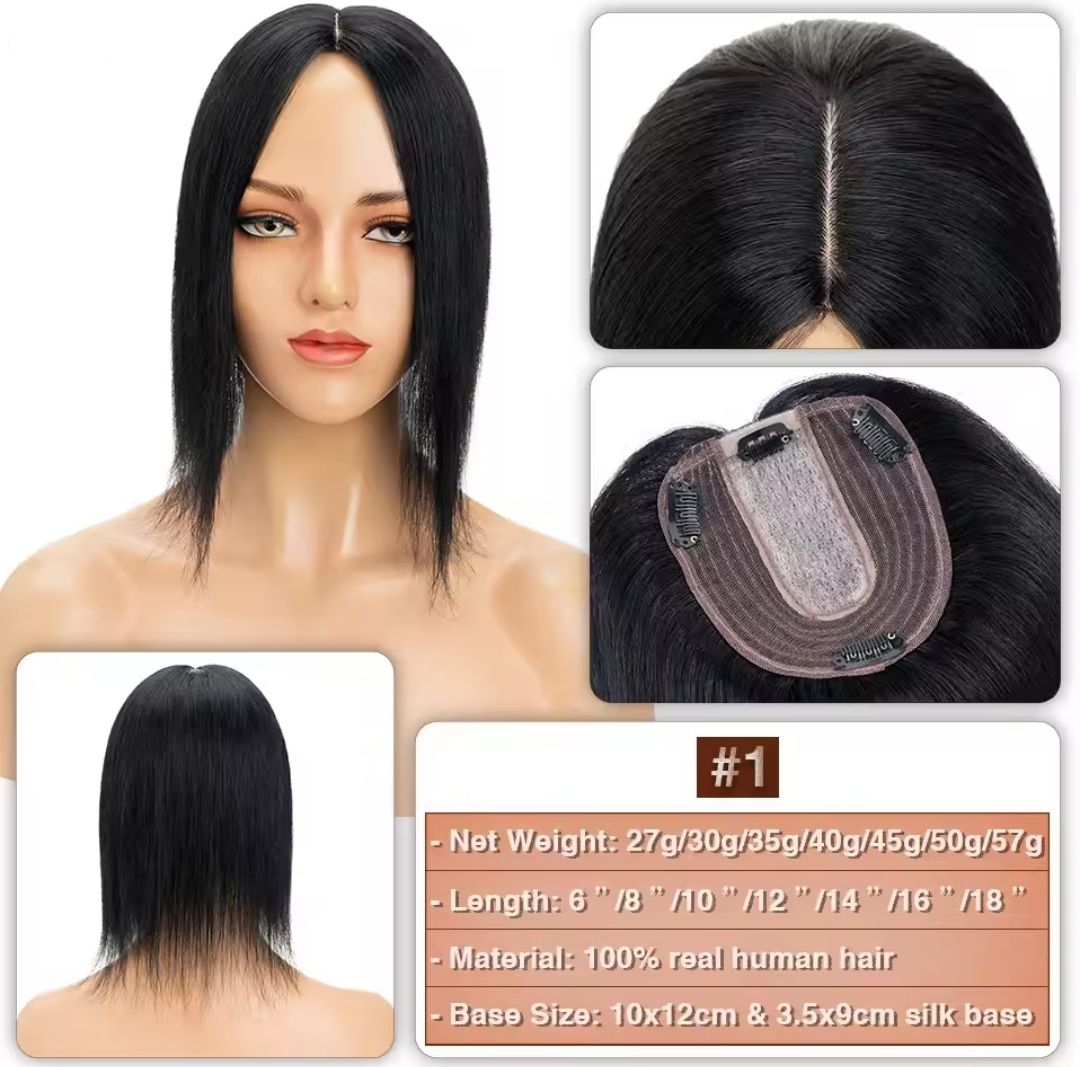 HUMAN HAIR TOPPER Silk Base 11x12cm