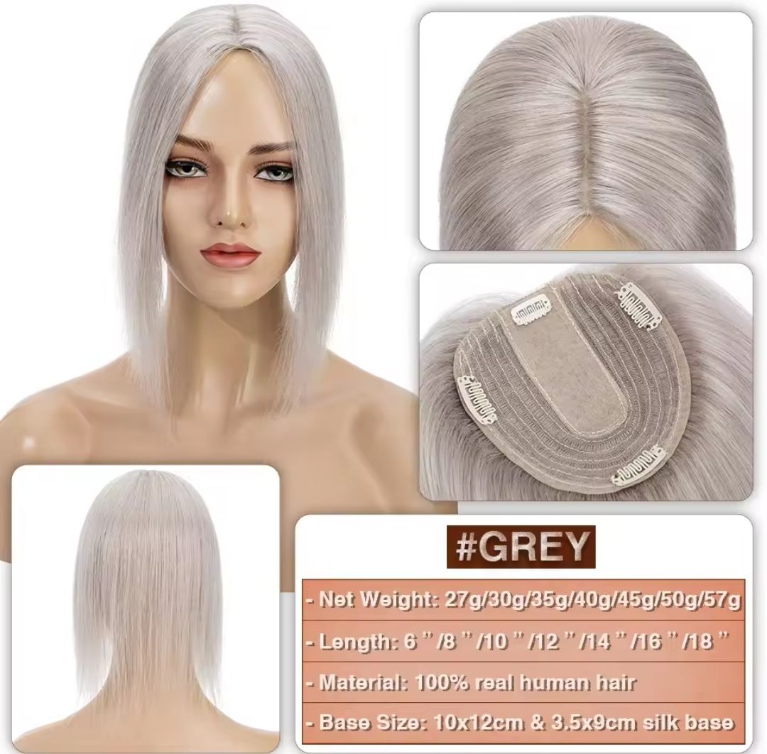 HUMAN HAIR TOPPER Silk Base 11x12cm