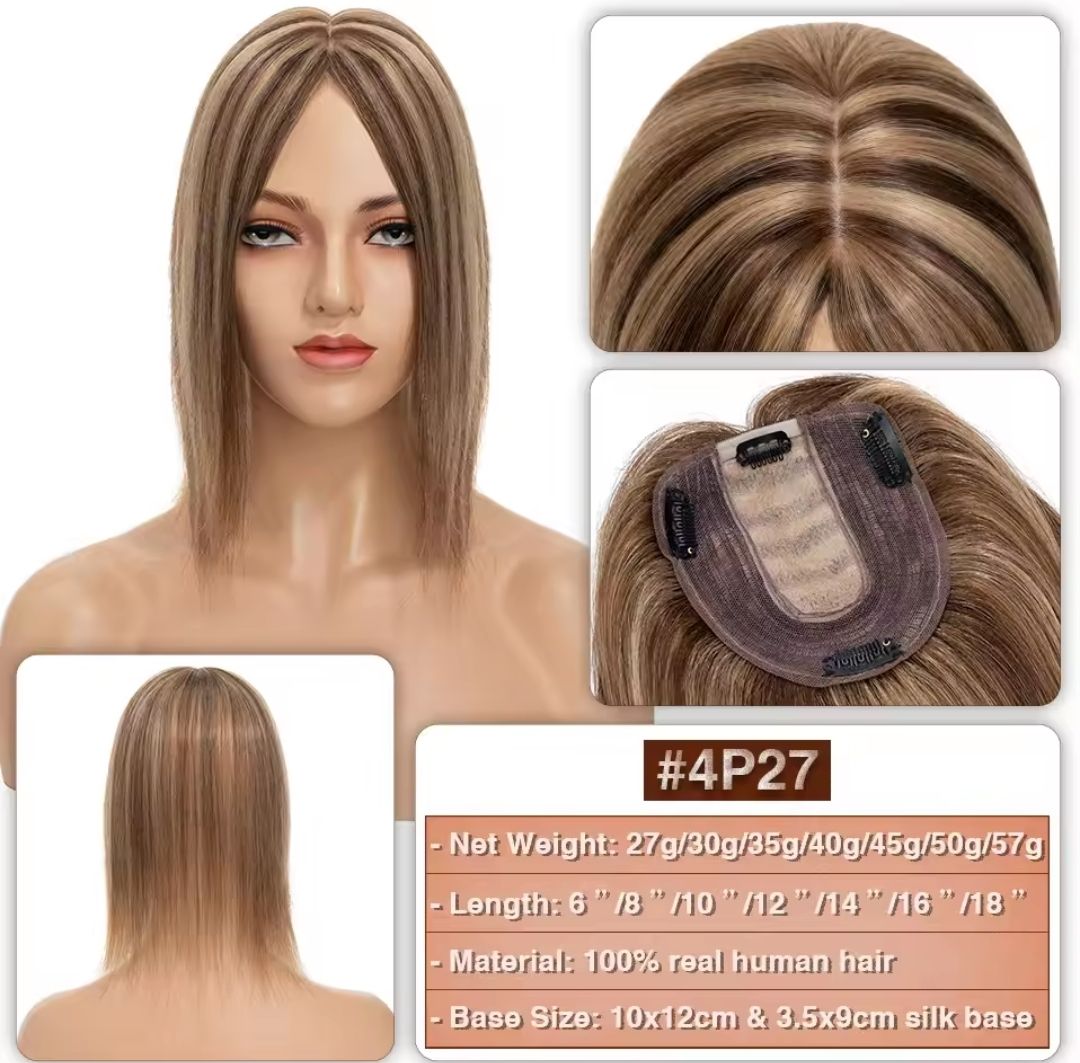 HUMAN HAIR TOPPER Silk Base 11x12cm