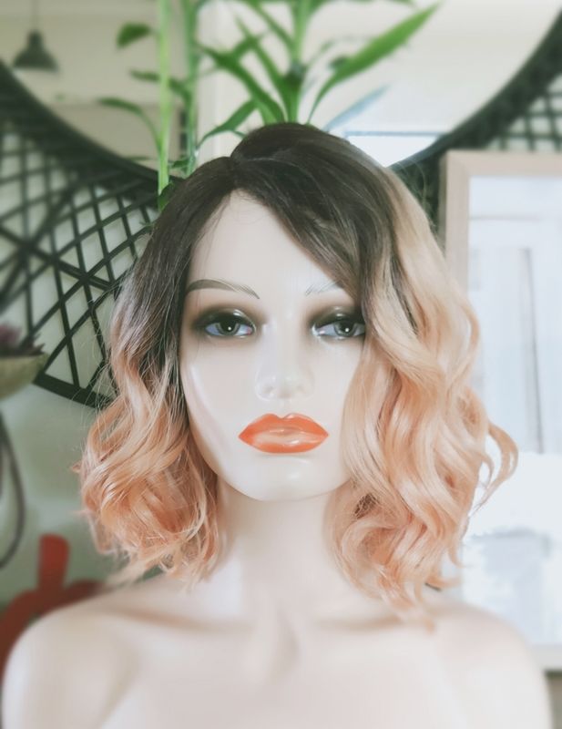 Cosplay Wigs | Curly Ombre Peach Lace Front