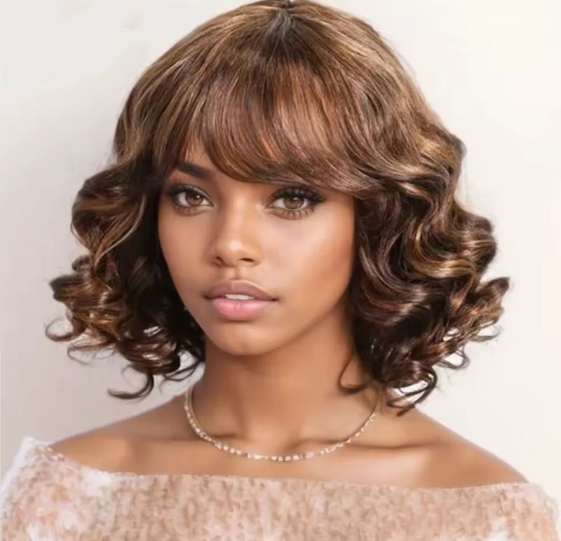Dora Wigs | Curly Fringed Human Hair Wigs