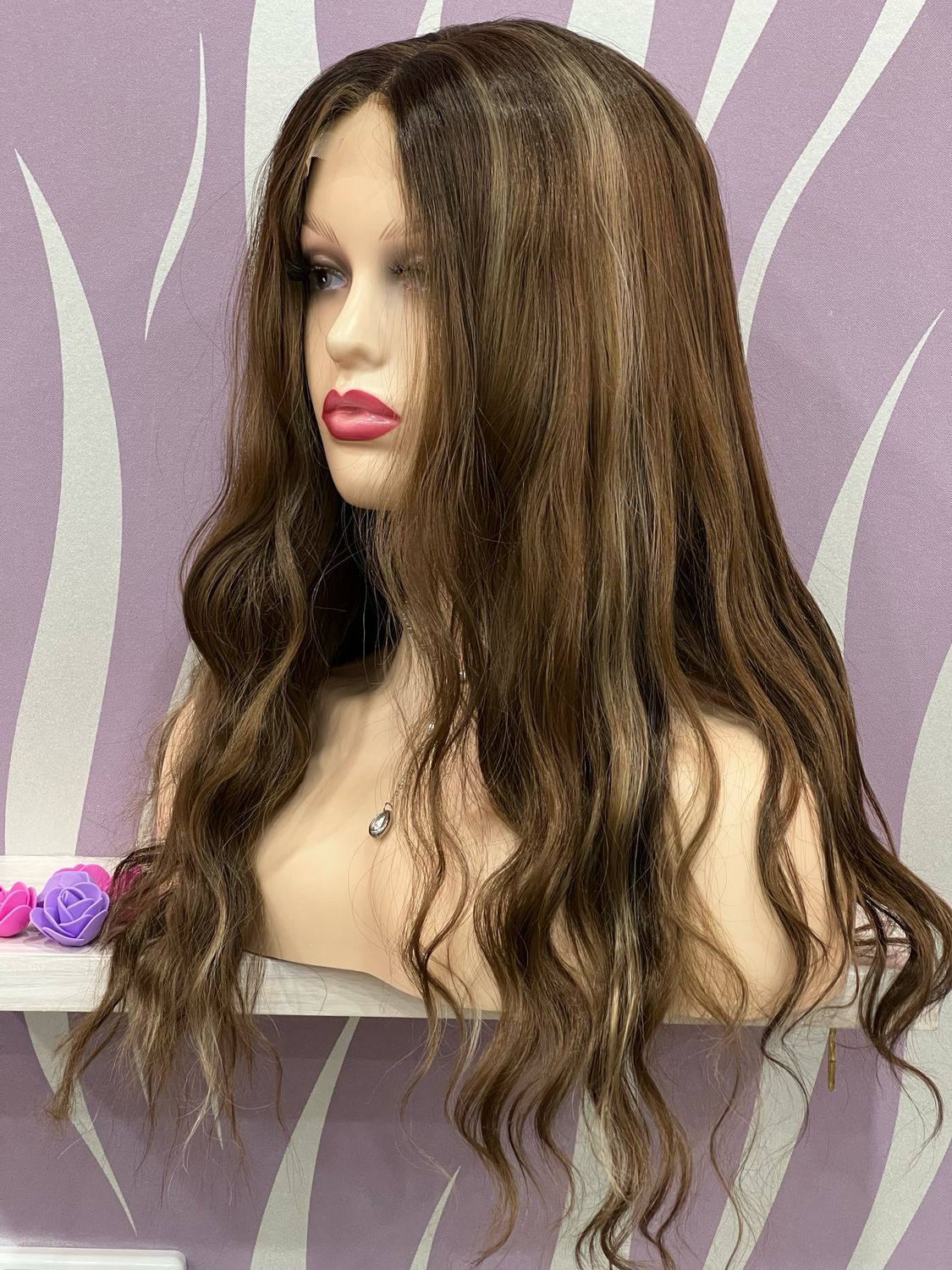 Steph Wig |  Brown with Subtle Caramel Highlights Human Hair Blend Lace Front